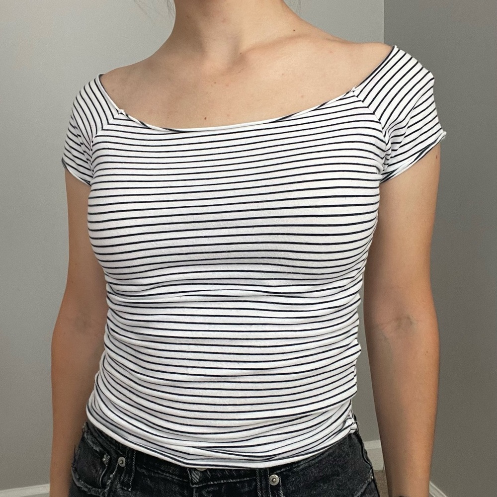 Hollister Black and White Striped Crop Top